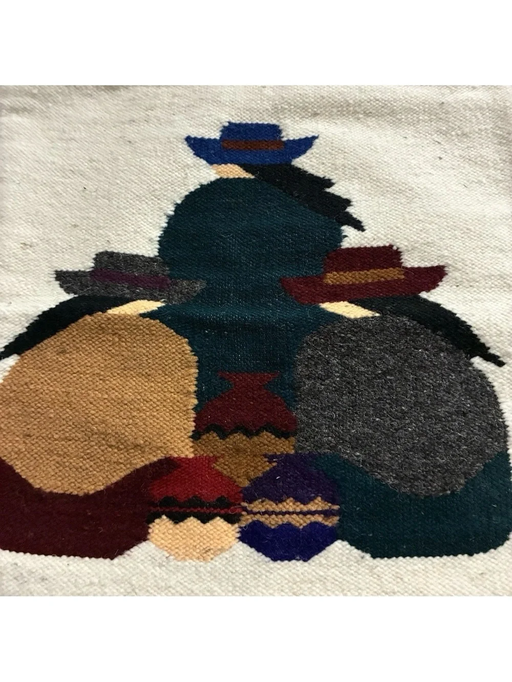 Woven Wool Tapestry Pillow Cover Andean Folk Art 14” Square Bohemian Decor